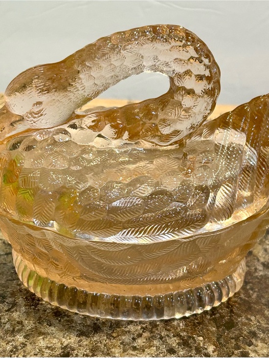 None Other - Amber Glass Swan Accent Bowl - Decorative Amber Home Vase